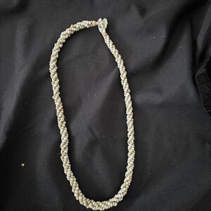 Twisted Seed Bead Necklace Neutral Cream Beaded Strand Minimalist Boho Jewelry